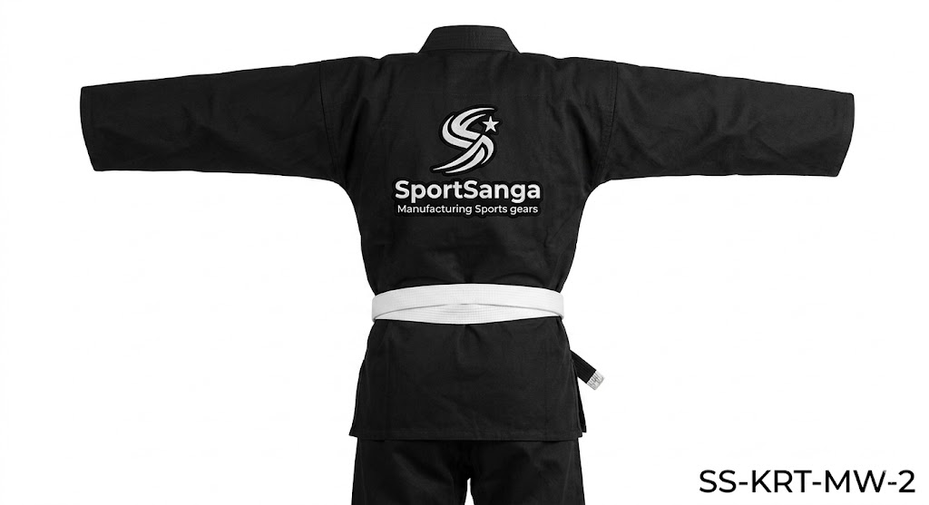 SportSanga white IBJJF-spec BJJ gi in 450 GSM pearl weave with reinforced stitching.
