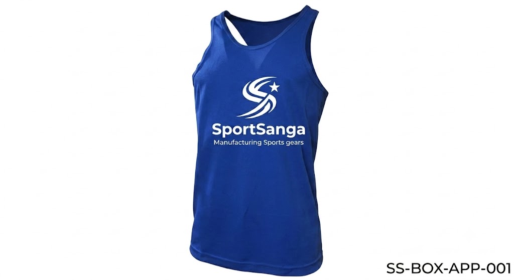 SportSanga amateur boxing tank tops and vests with breathable fabric and full custom sublimation.