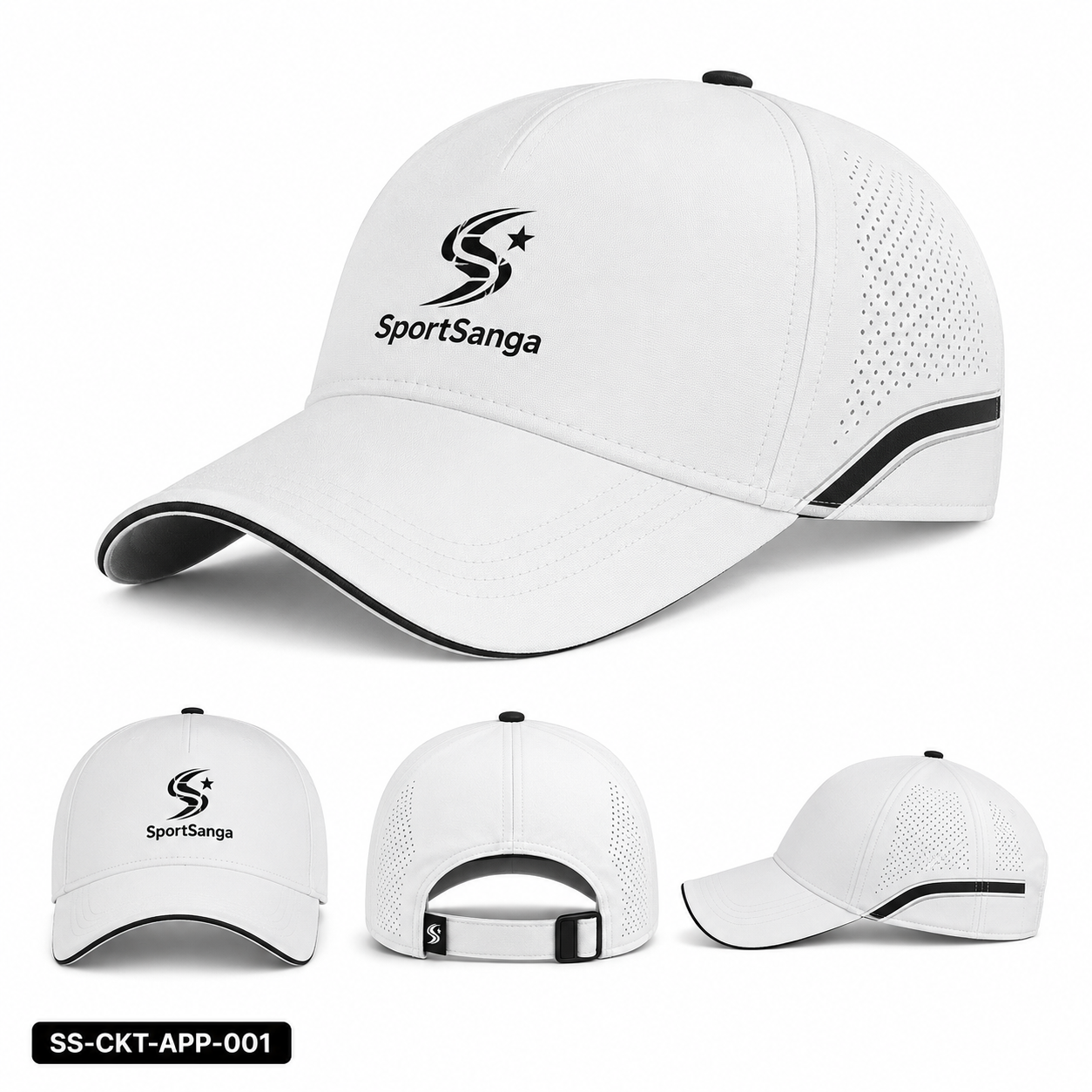 SportSanga cricket cap and wide-brim sun hat in breathable fabric with custom embroidery.