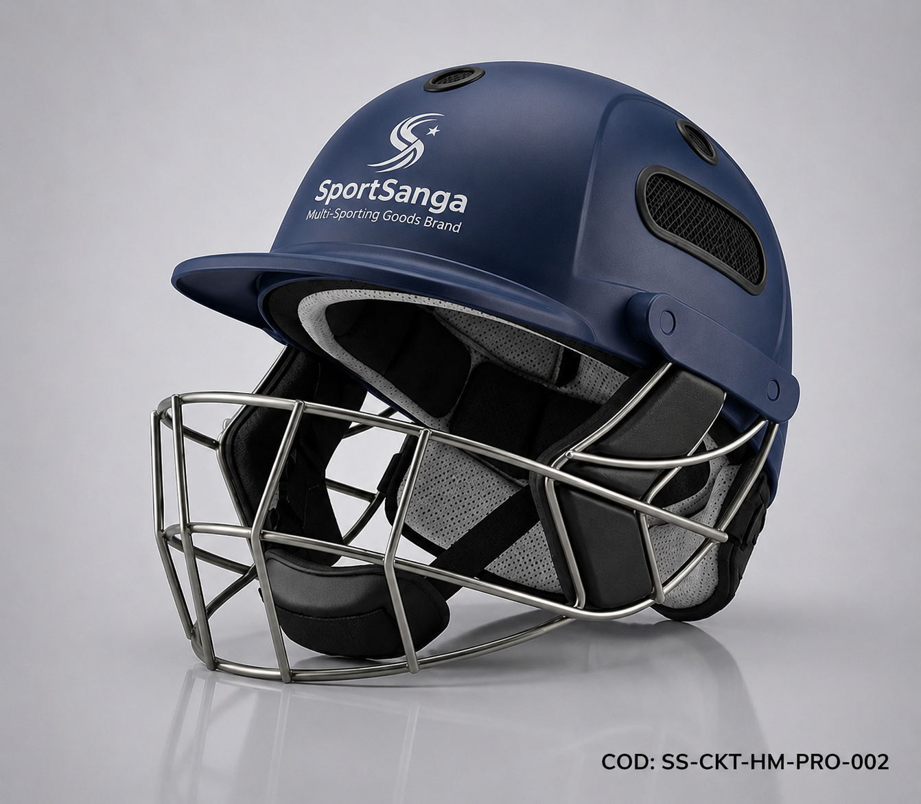 SportSanga cricket helmet with steel grille, ABS shell and breathable padding.