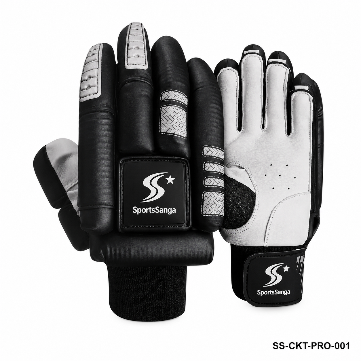 SportSanga cricket batting gloves with sausage finger protection and breathable leather palm.