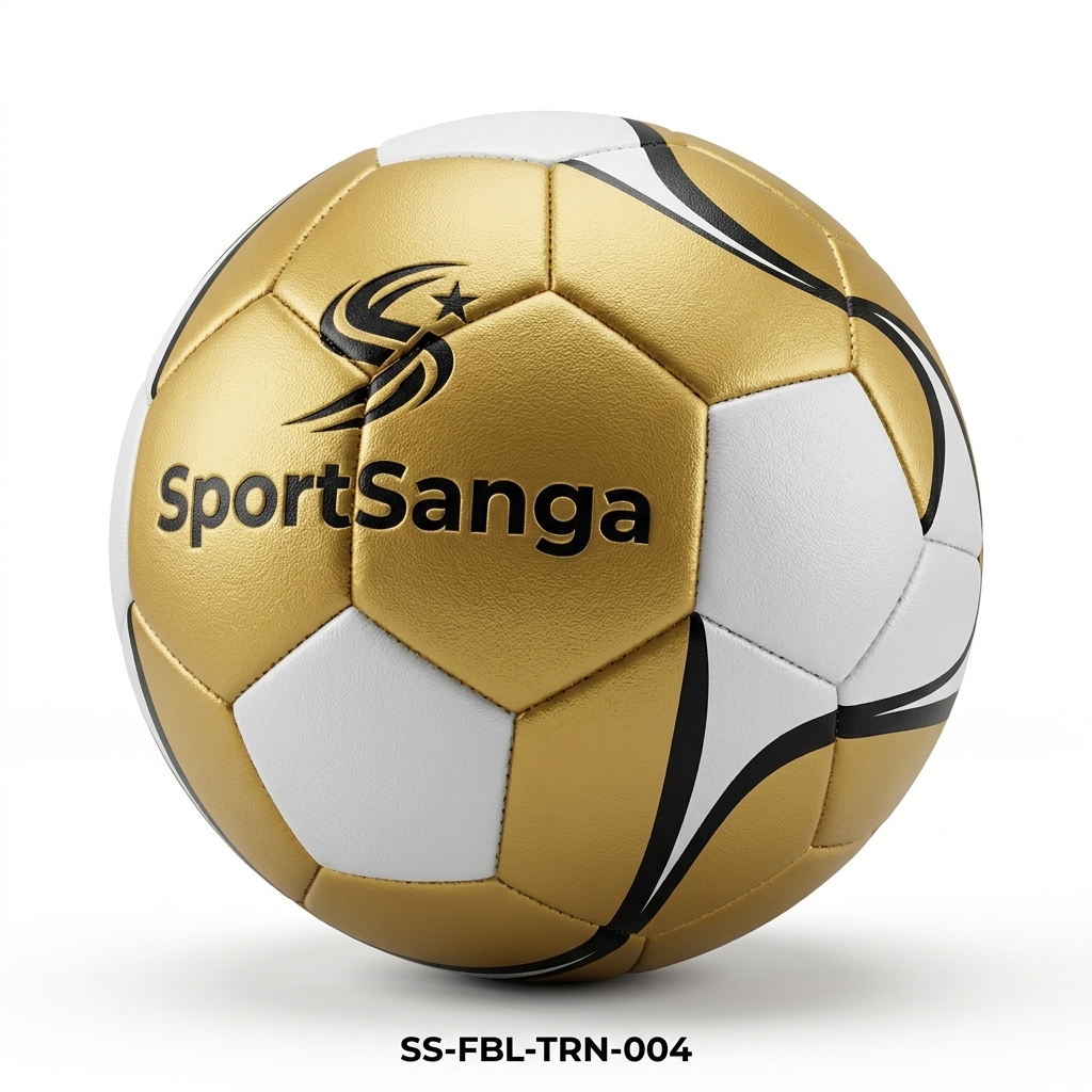 SportsSanga premium professional match ball in gold and white design with brand logo