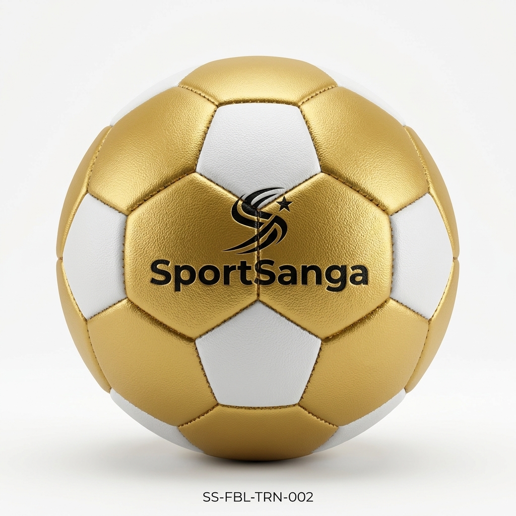 SportsSanga premium professional match ball in gold and white design with brand logo