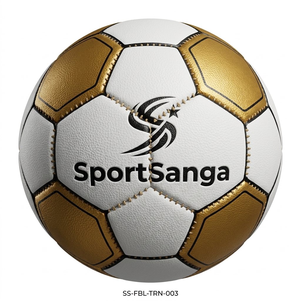SportsSanga premium professional match ball in gold and white design with brand logo