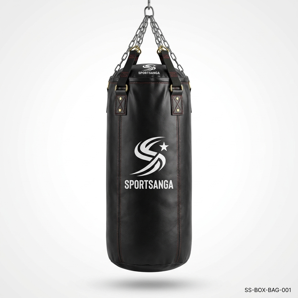 SportSanga unfilled heavy punching bag in multiple lengths with heavy-duty straps for export.