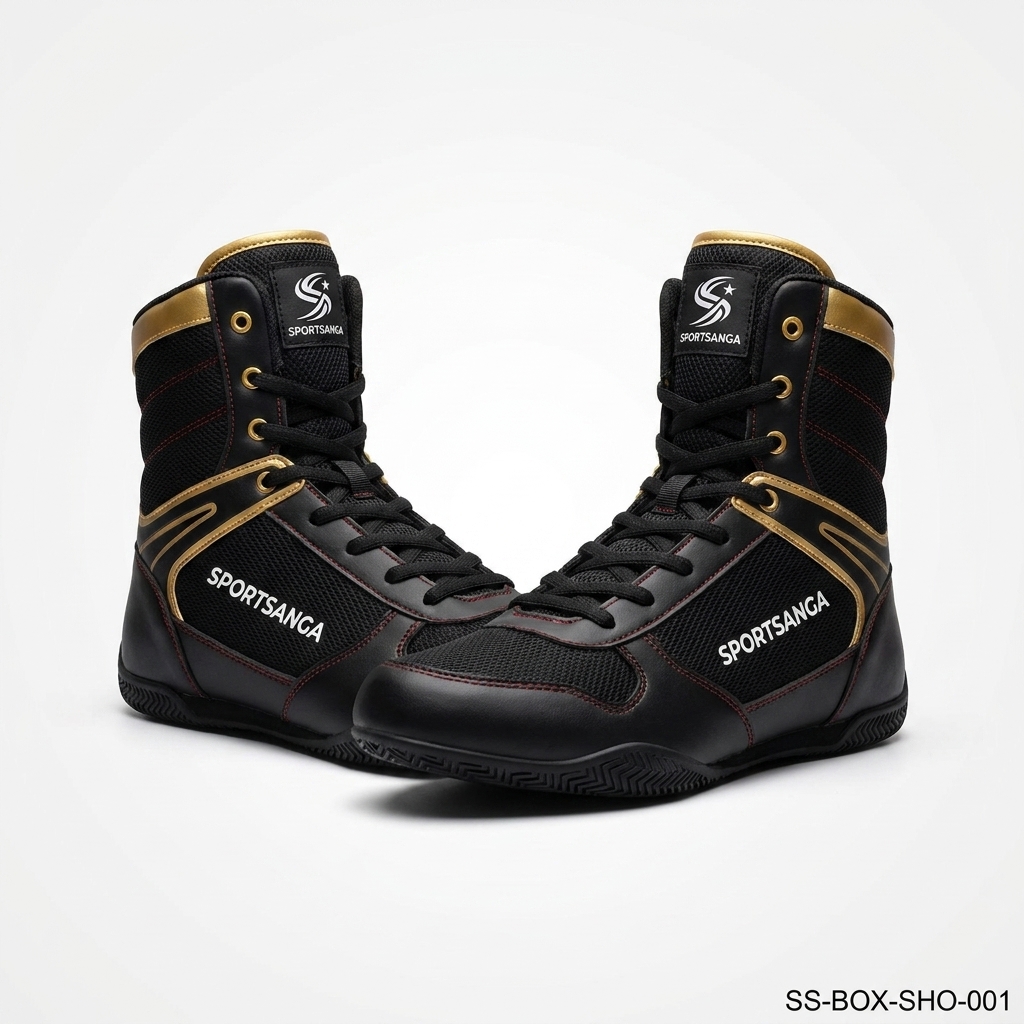 SportSanga professional boxing shoes and boots with grippy sole and ankle support in EU 38–46.