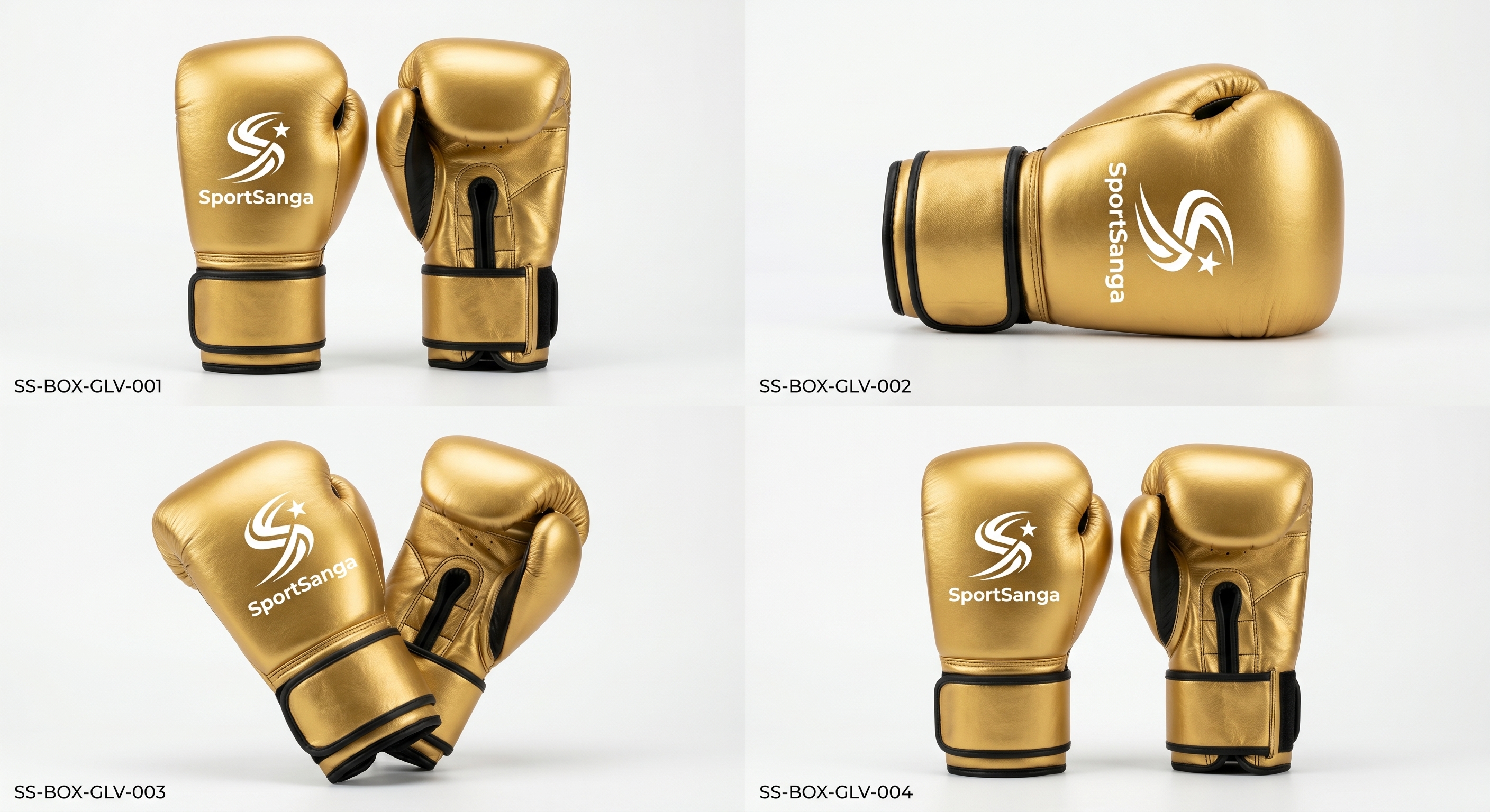 SportSanga premium gold leather boxing gloves for professional training, sparring, and heavy bag work
