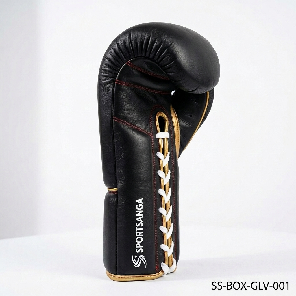 SportSanga lace-up professional fight boxing gloves in full-grain leather for competition and OEM supply.