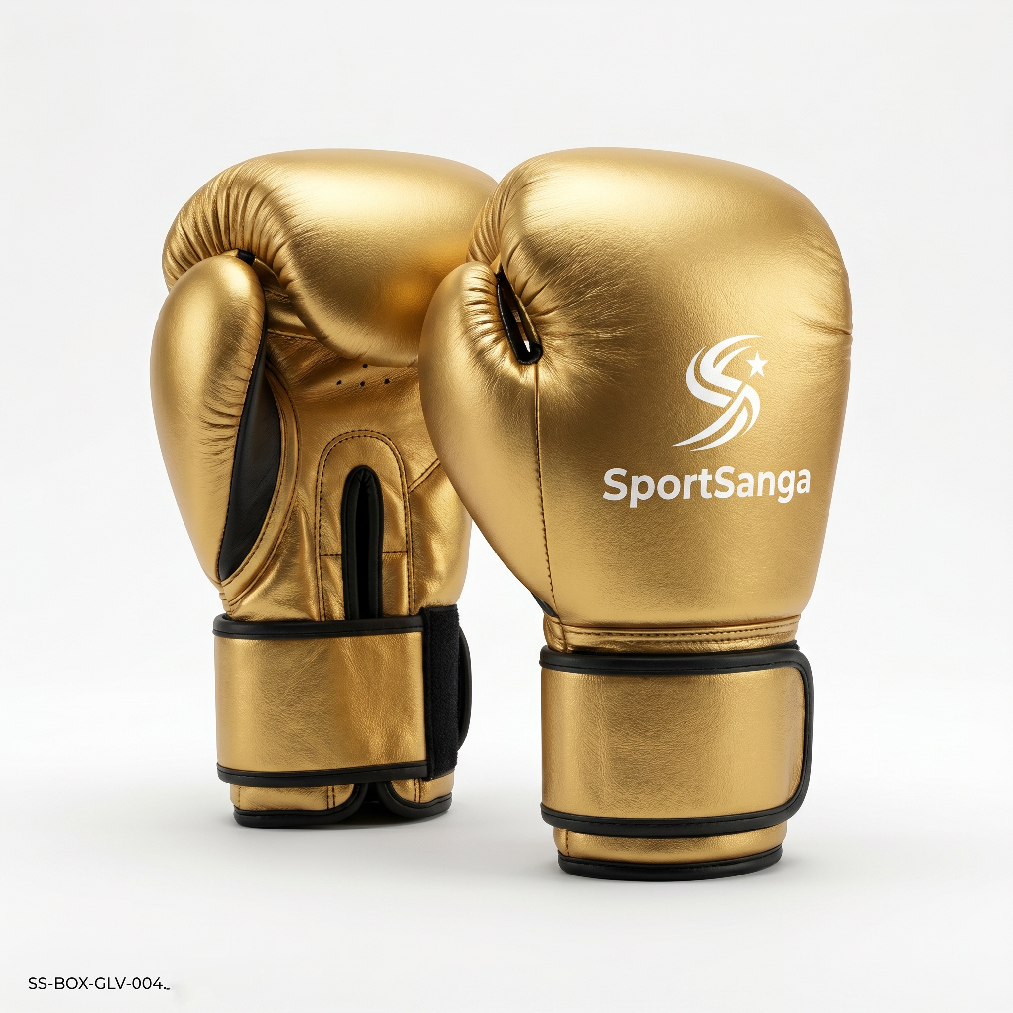 SportSanga premium gold leather boxing gloves for professional training, sparring, and heavy bag work